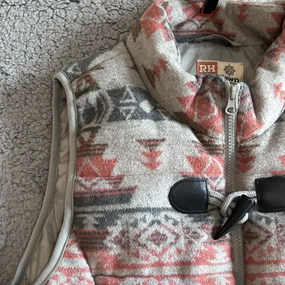 Ruff Hewn Women's Size M Warm Thick Gray+Pink Southwestern Print Puffer Vest - Picture 11 of 16